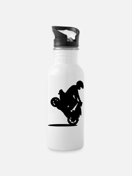 Roller Stunt - Trinkflasche mit integriertem Trinkhalm - Weiß