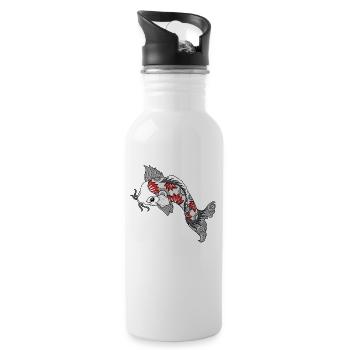 Koi Fisch - Körper Kunst Design - Trinkflasche mit integriertem Trinkhalm - Weiß - Rechts