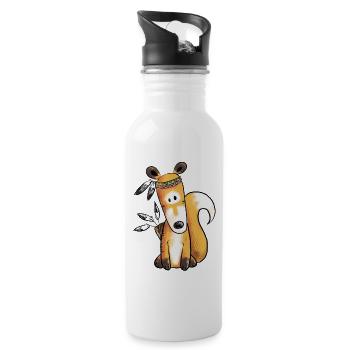 Indianer Fuchs Mit Federschmuck Fun Comic Waldtier - Trinkflasche mit integriertem Trinkhalm - Weiß - Rechts