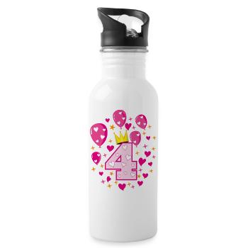 04 4 Geburtstag Mädchen Luftballons Krone Sterne - Trinkflasche mit integriertem Trinkhalm - Weiß - Rechts