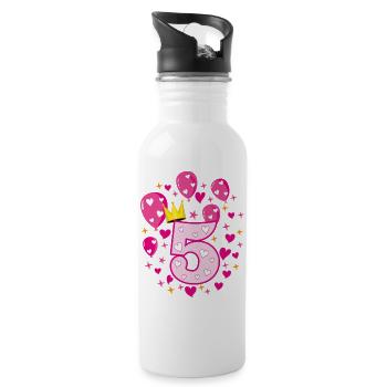 05 5 Geburtstag Mädchen Luftballons Krone Sternc - Trinkflasche mit integriertem Trinkhalm - Weiß - Rechts