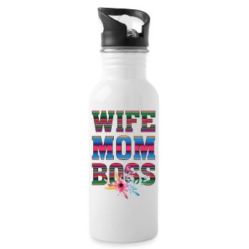 Wife Mom Boss - Water bottle with straw - white - Right