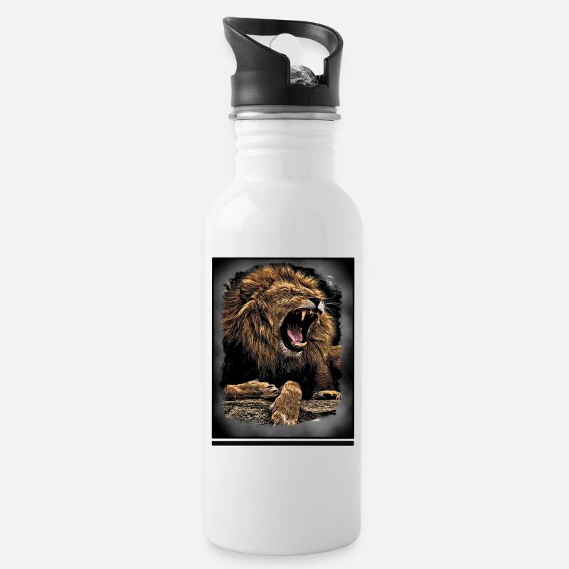 Löwe - Trinkflasche mit integriertem Trinkhalm - Weiß