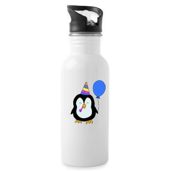 Anniversaire birthday pingouin - Gourde avec paille intégrée - blanc - Droite