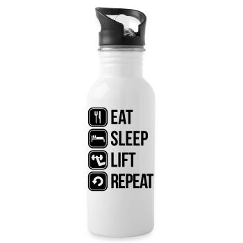 eat sleep lift repeat - Trinkflasche mit integriertem Trinkhalm - Weiß - Rechts