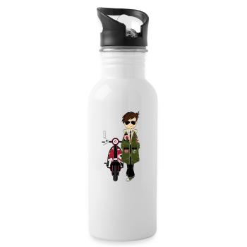 Mod Boy & Retro Scooter - Water bottle with straw - white - Right