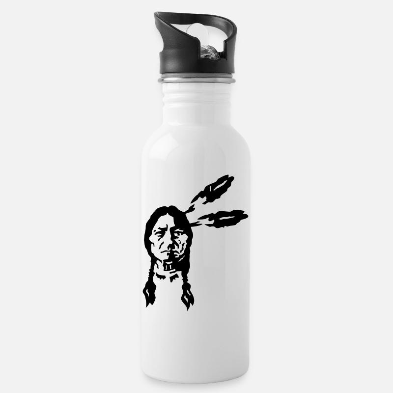 indianer krieger western - Trinkflasche mit integriertem Trinkhalm - Weiß