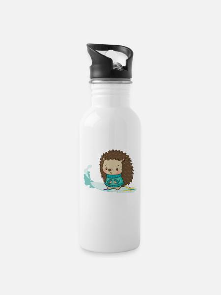 Surfer hedgehog - Water bottle with straw - white