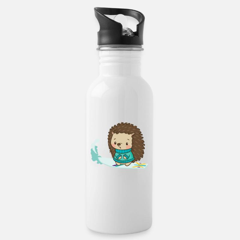 Surfer hedgehog - Water bottle with straw - white