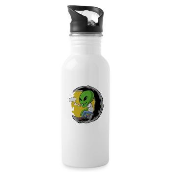 Alien Zigarette Rauchen Kiffen Weed - Trinkflasche mit integriertem Trinkhalm - Weiß - Rechts