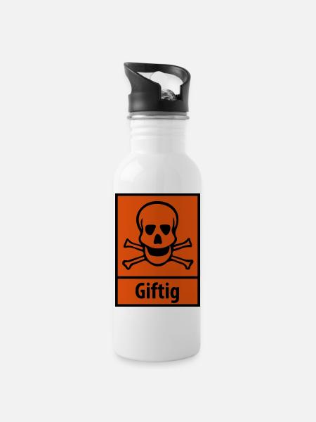 Giftig - Trinkflasche mit integriertem Trinkhalm - Weiß