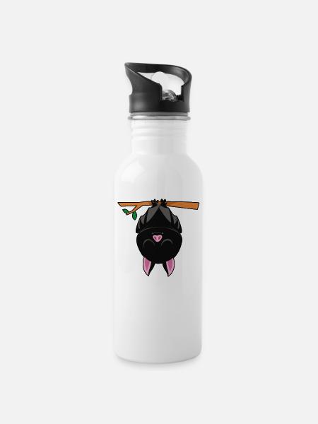 Nickerchen Fledermaus - Trinkflasche mit integriertem Trinkhalm - Weiß