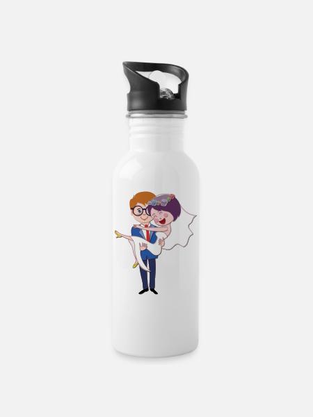 Hochzeit Ehepaar Heirat - Trinkflasche mit integriertem Trinkhalm - Weiß