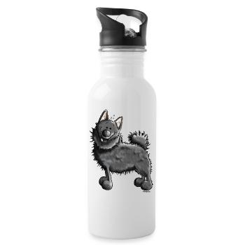 Lustiger Schipperke - Hund - Trinkflasche mit integriertem Trinkhalm - Weiß - Rechts