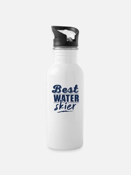 Wasserskier - Trinkflasche mit integriertem Trinkhalm - Weiß