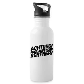 Rentner Rentnerin Lustige Sprüche Achtung - Trinkflasche mit integriertem Trinkhalm - Weiß - Rechts