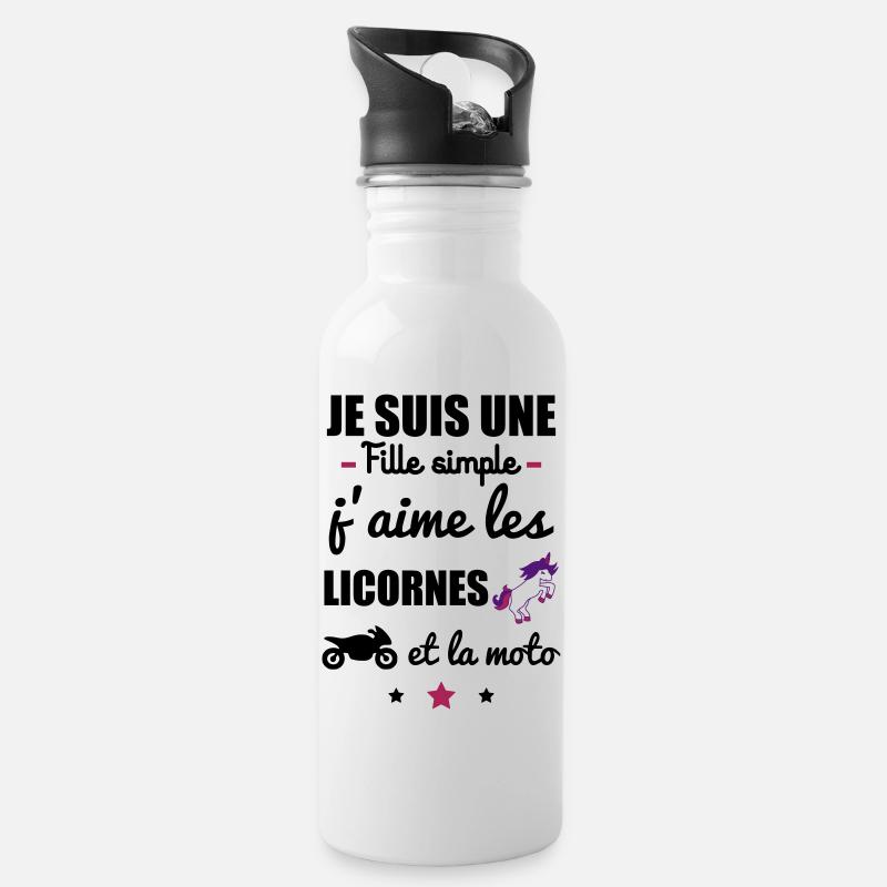 Fille simple licorne moto, motarde, cadeau licorne - Gourde avec paille intégrée - blanc