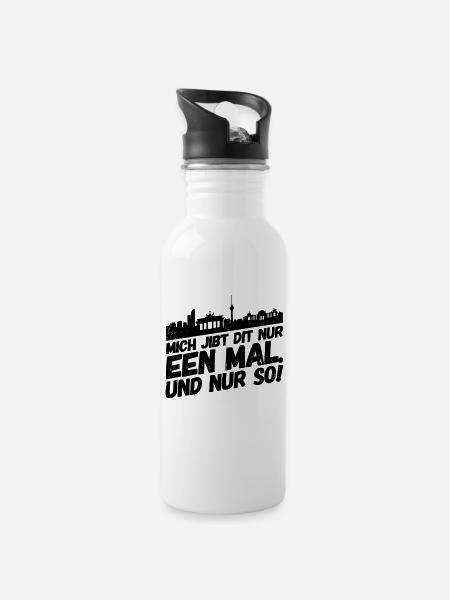 Berlin Berliner Lustige Sprüche Mundart Einmalig - Trinkflasche mit integriertem Trinkhalm - Weiß