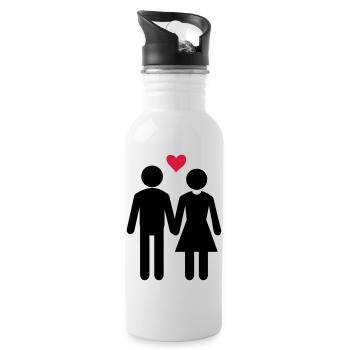 Love, Couple, Valentine's Day, Liebe Paar - Water bottle with straw - white - Right