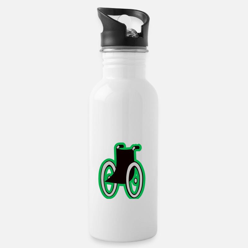 Rollstuhl - Trinkflasche mit integriertem Trinkhalm - Weiß