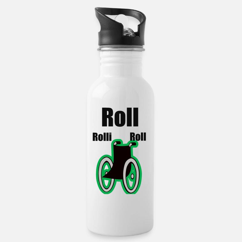 Rollstuhl - Trinkflasche mit integriertem Trinkhalm - Weiß