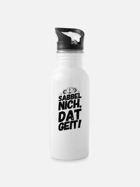 Plattdeutsch Spruch Sprüche Plattdeutsch Sabbel - Trinkflasche mit integriertem Trinkhalm - Weiß
