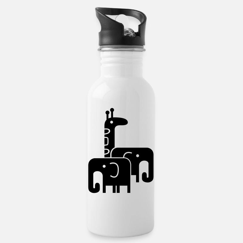 Tiere - Trinkflasche mit integriertem Trinkhalm - Weiß