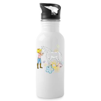 Bibi und Tina 'Sabrina mit Bibi im Blumenmeer' - Trinkflasche mit integriertem Trinkhalm - Weiß - Rechts
