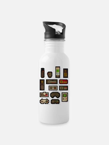 pixelcontrol - Trinkflasche mit integriertem Trinkhalm - Weiß