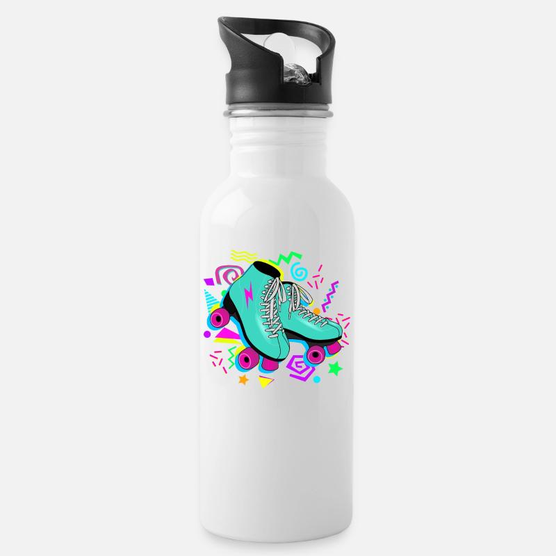 Roller skates retro neon - Water bottle with straw - white