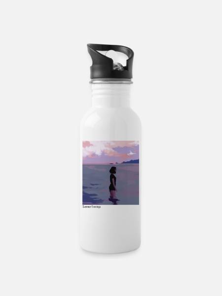 Summer evenings by the sea - Water bottle with straw - white