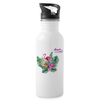 Pink Flamingo with Flowers Summer Design Germany - Water bottle with straw - white - Right