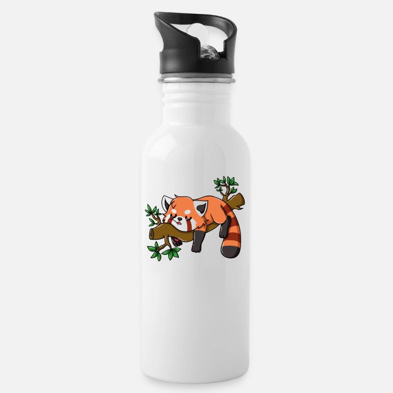 Red Panda Panda Bear. Big Funny Sweet Red - Water bottle with straw - white