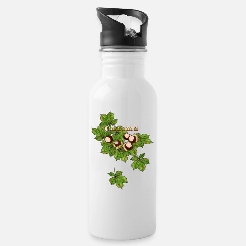 Automne, châtaignes - Gourde avec paille intégrée - blanc