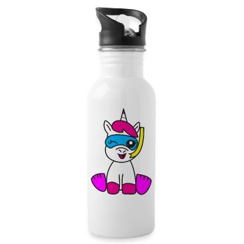 Einhorn am Badespass Schnorcheln Kinder Geschenk - Trinkflasche mit integriertem Trinkhalm - Weiß - Rechts