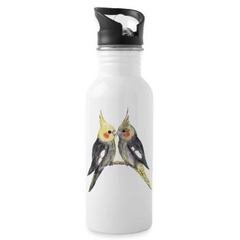 Deux cockatiels mignons - Gourde avec paille intégrée - blanc - Droite