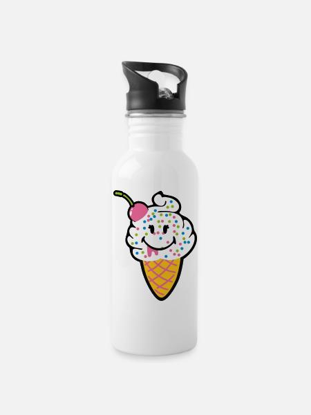 Smiley Kawaii Icecream - Water bottle with straw - white