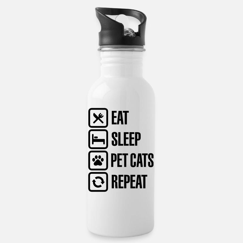 Eat Sleep Pet cats Repeat - Trinkflasche mit integriertem Trinkhalm - Weiß