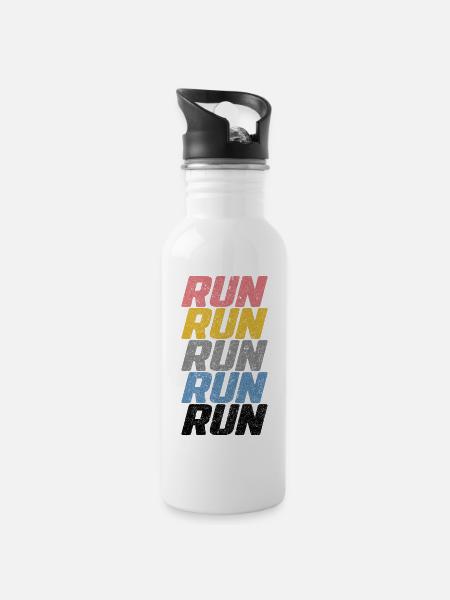 Run Run Run - Water bottle with straw - white