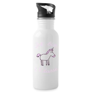 Erste Klasse Einhorn - Trinkflasche mit integriertem Trinkhalm - Weiß - Rechts