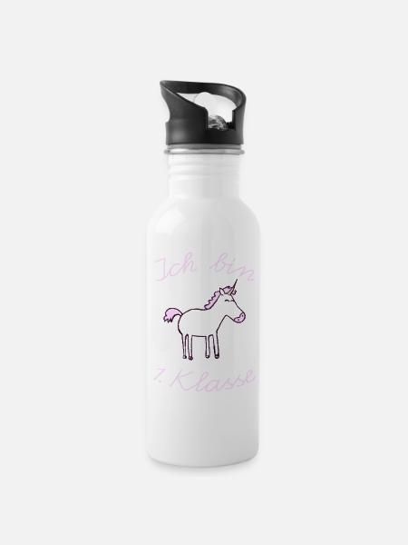 Einschulung_EInhorn_Ich Bin 1. Klasse - Trinkflasche mit integriertem Trinkhalm - Weiß