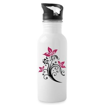 Flowers with filigree floral ornament. Feminine. - Water bottle with straw - white - Right