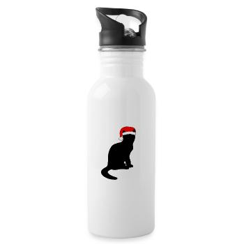 Christmas Cat Christmas Gift Cat Santa - Water bottle with straw - white - Right