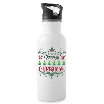 Fröhliche Weihnachten Weihnachten - Trinkflasche mit integriertem Trinkhalm - Weiß - Rechts
