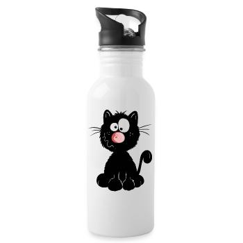 Schwarze Katze - Trinkflasche mit integriertem Trinkhalm - Weiß - Rechts