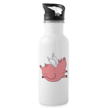 The pig piggy with wings gift idea - Water bottle with straw - white - Right