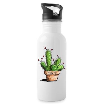 Hug Me Kaktus - Kakteen - Liebe - Pflanzen - Fun - Trinkflasche mit integriertem Trinkhalm - Weiß - Rechts