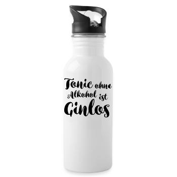 Tonic ohne Alkohol ist Ginlos - Witziger Spruch - Trinkflasche mit integriertem Trinkhalm - Weiß - Rechts