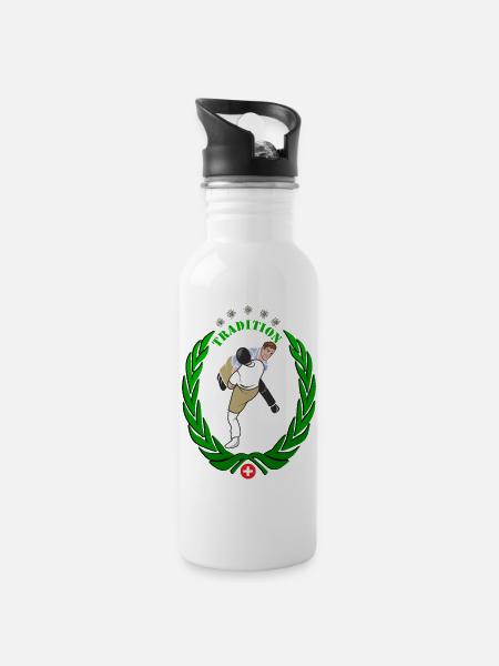 Schwinger Schweizer Nationalsport Tradition - Trinkflasche mit integriertem Trinkhalm - Weiß