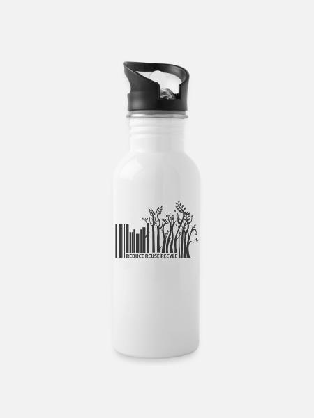 Nachhaltigkeit Barcode - Trinkflasche mit integriertem Trinkhalm - Weiß